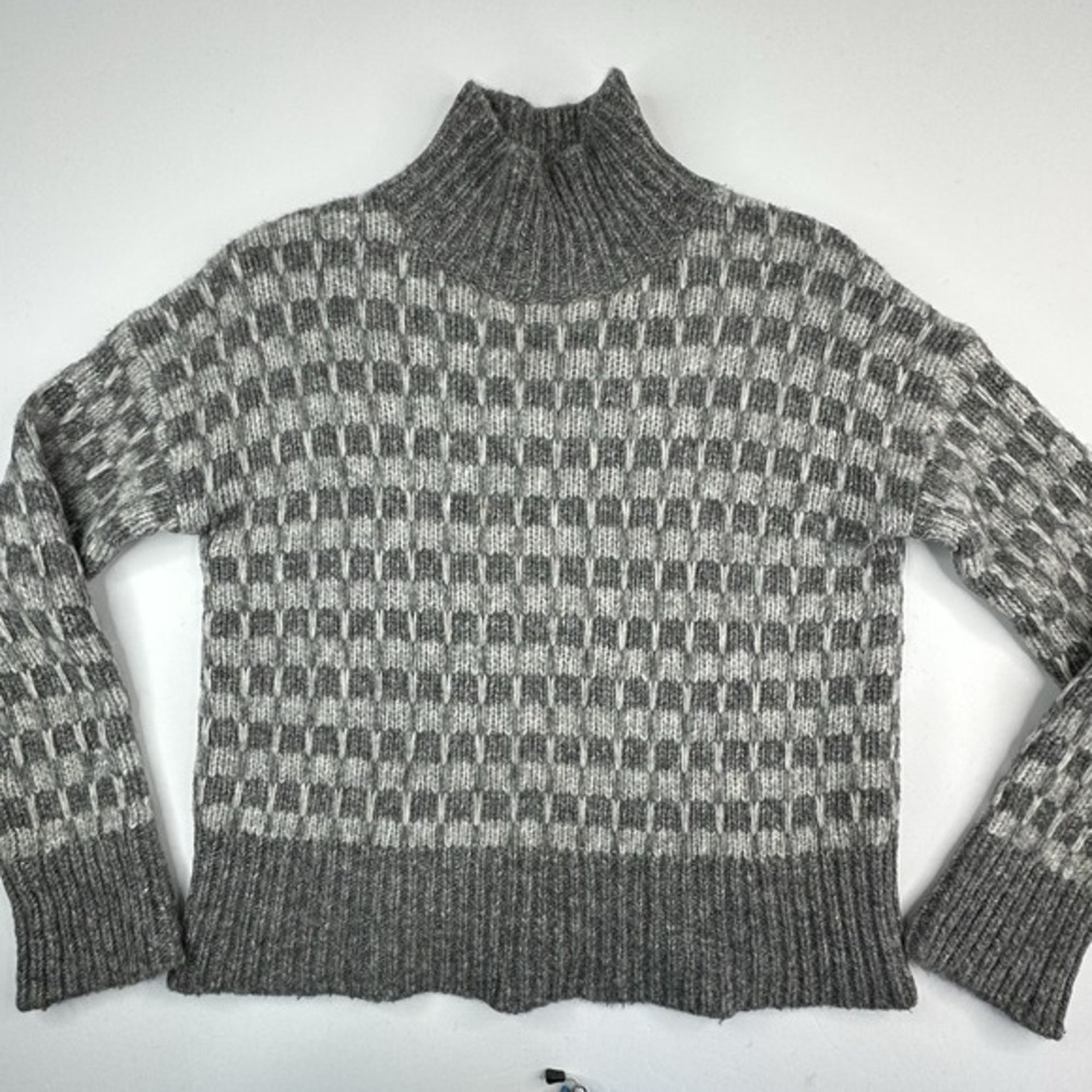 Everlane‎ Grey Checkered Mock Neck Merino Wool Alpaca Blend Sweater Womens XS - Picture 5 of 14